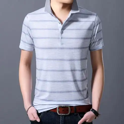 恒源祥男装夏装新款条纹翻领短袖t恤中年爸爸装休闲polo衫视频