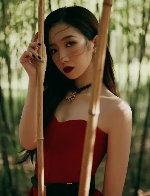 孟美岐穿红色抹胸长裙秀锁骨香肩红唇美艳气场十足