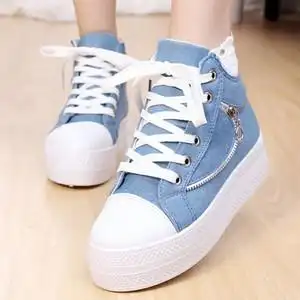 欧美品牌春秋女布鞋夏初中学生内增高蓝色帆布鞋高腰女生球鞋韩版