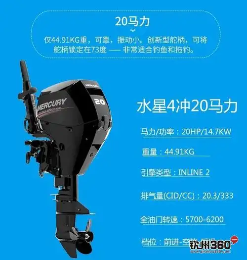 全新水星20匹长轴船外机