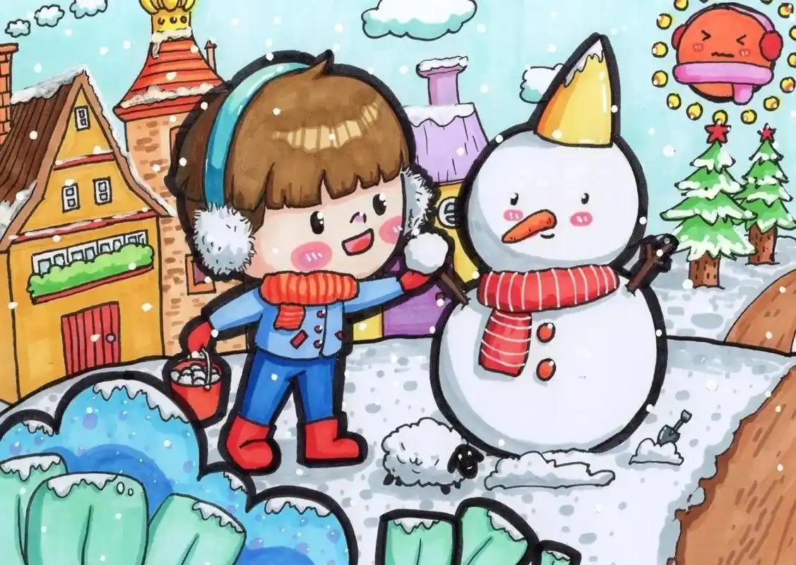 以冬天为主题的儿童画分享#幼师必备 #儿童画分享 #儿童画 - 抖音