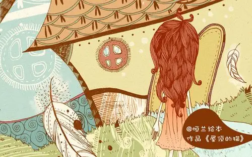 屋顶上的猫手绘高清电脑桌面壁纸,分辨率:1920x1200