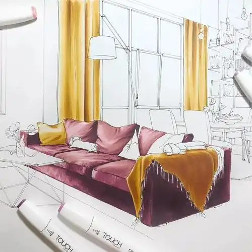 室内手绘一角:马克笔沙发组合技法表现!