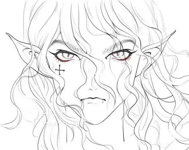 线稿好难画#跟着羊驼学cg  #线稿  #恶魔  #oc  #羊驼绘画