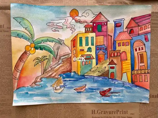 创意儿童画意大利五渔村