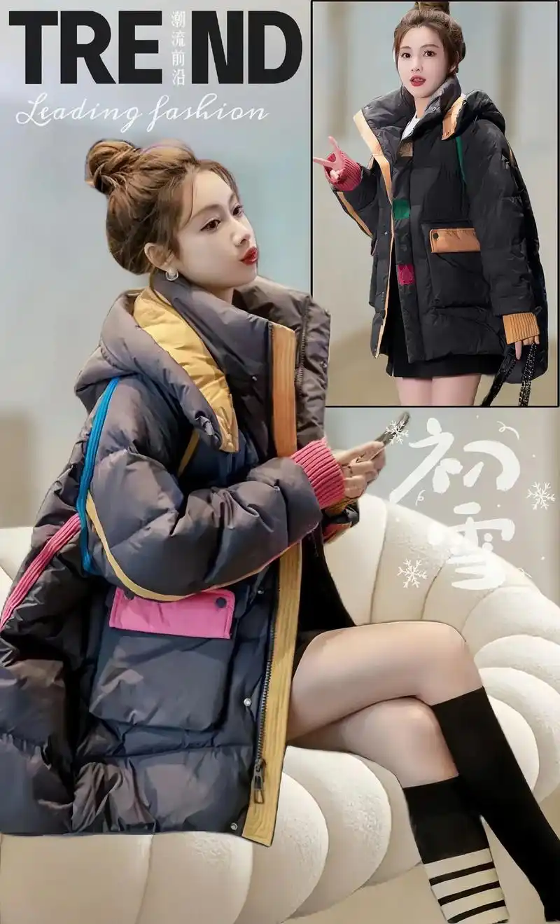 冬季穿搭~被这个颜色的连帽拼色外套迷住啦