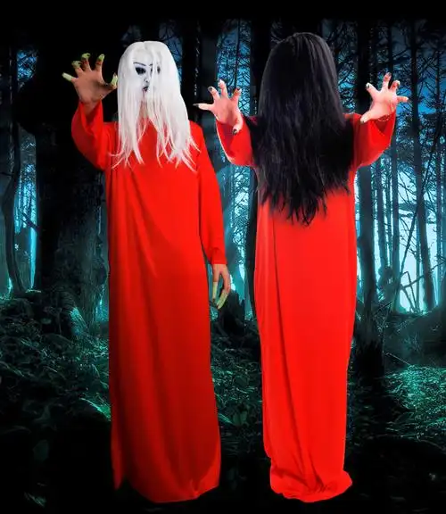 阁版僵尸服万圣节服装贞子cos服女鬼红衣僵尸服恐怖服饰鬼屋笔仙扮鬼