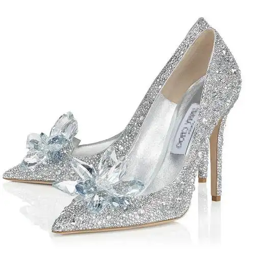 灰姑娘水晶鞋同款 羊皮里尖头高跟鞋 约会水钻单鞋 真皮小码婚鞋 性感