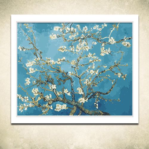 北欧风梵高杏花名画diy数字油画自己绘画客厅房间装饰挂画礼物