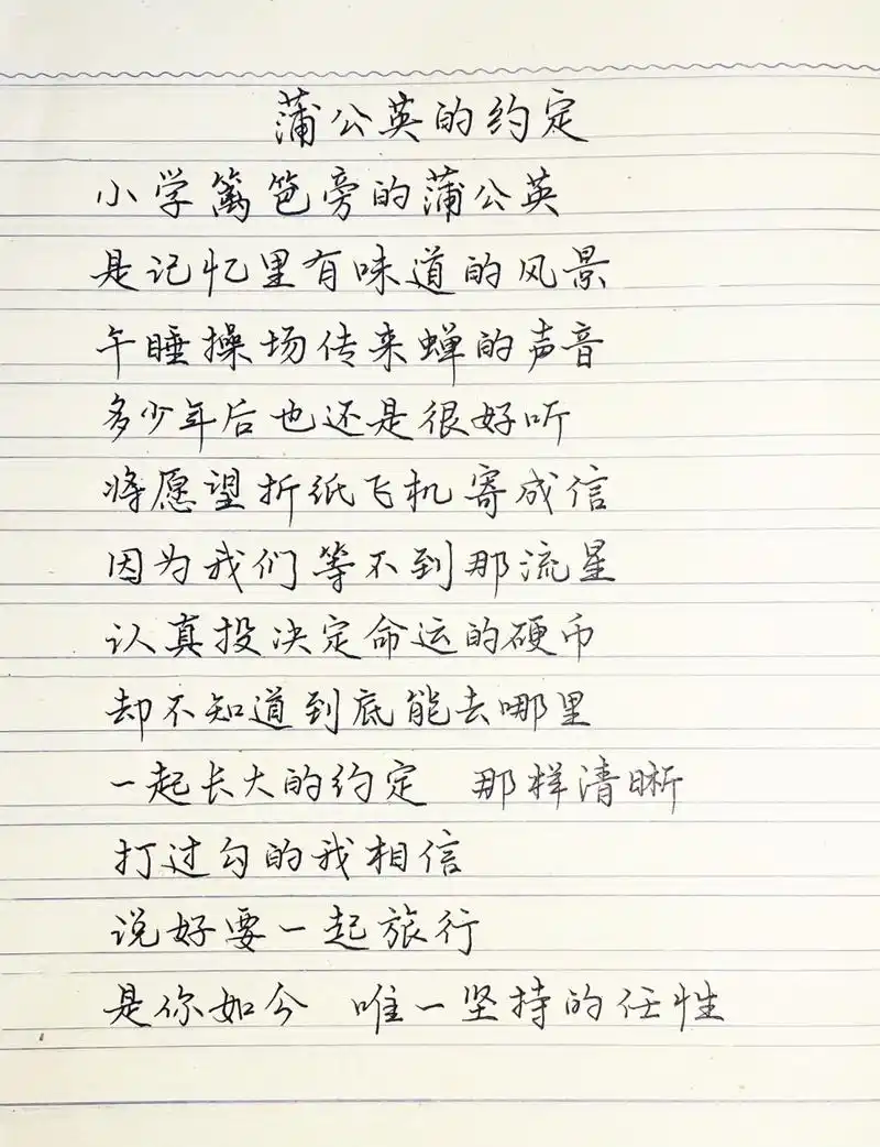 抄歌词:蒲公英的约定      小学篱笆旁的蒲公英 是记忆里有味道的风景