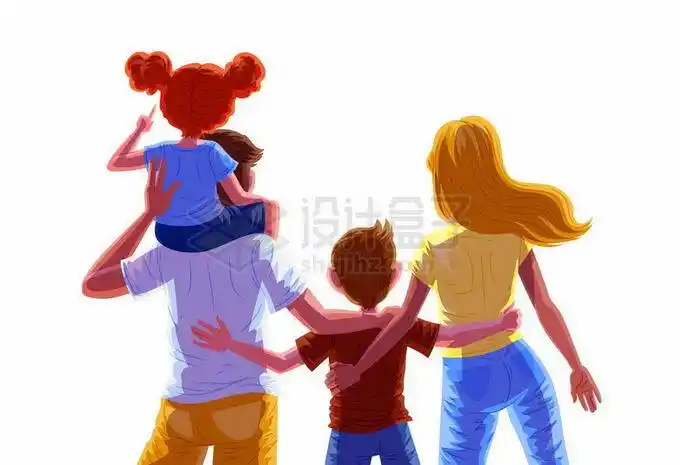 女儿骑在爸爸脖子上卡通一家四口背影5453742矢量图片免抠素材 人物