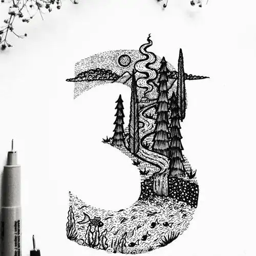 针管笔黑白创意插画数字艺术menisart