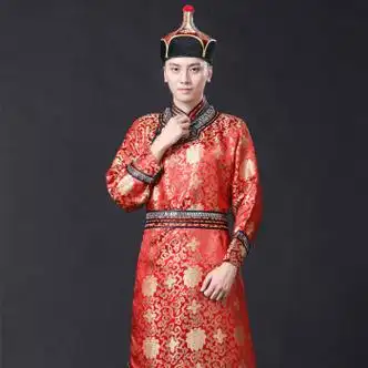 hkcp蒙古族服装男士长款传统蒙古袍民族服装婚礼服饰新款蒙古演出服