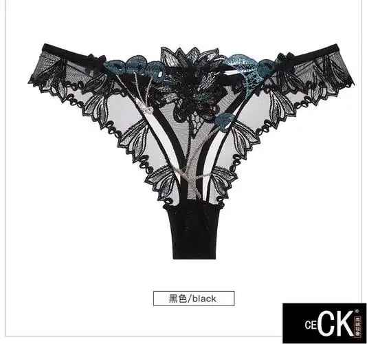 ce ck品牌奢侈品国际大牌网纱透明刺绣性感女式内裤女士中低腰裤女