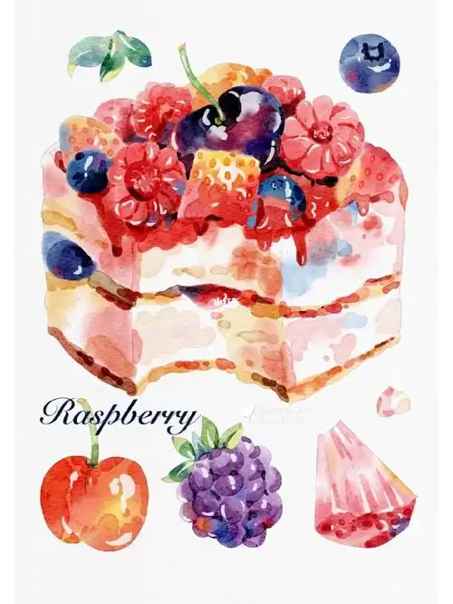 ipad水彩甜品蛋糕绘画|附线稿9190