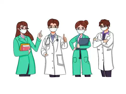 彩色卡通手绘戴口罩预防新冠病毒医生护士医护元素png素材