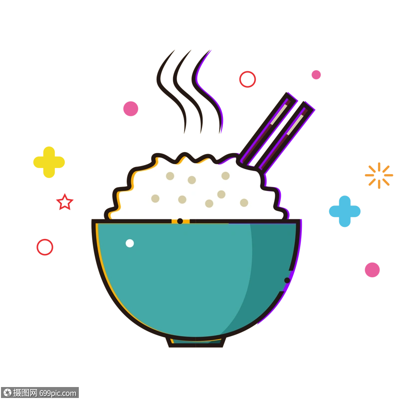 手绘米饭碗筷大米图片