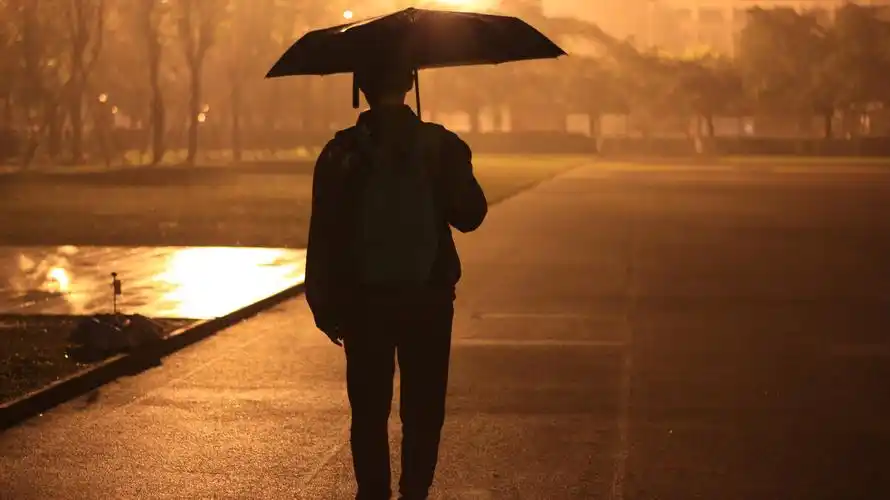 一场雨,一把伞,一个人,一街灯 - tan昙花 - 图虫