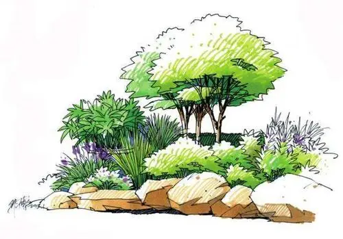 园林景观小品线稿及手绘效果图