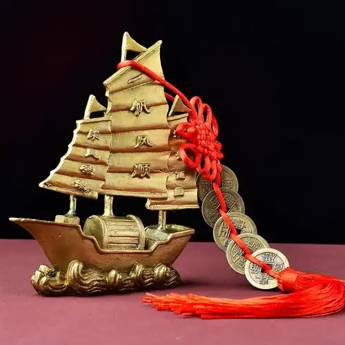 易明开居五帝扬帆铜船摆件一帆风顺吉祥物办公室客厅礼品九宫摆饰