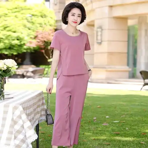 台格断码清仓夏季中年妈妈时尚女装两件休闲套装中老年女装