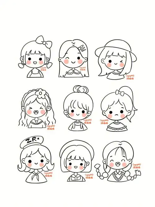 笔画|可爱小头像|黑白简笔画|零基础绘画|可爱小女孩|简单头像#简笔画