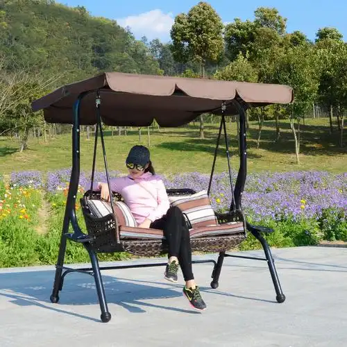 户外秋千椅藤椅阳台铁艺秋千吊椅吊篮室外庭院秋千摇椅双人午睡躺椅