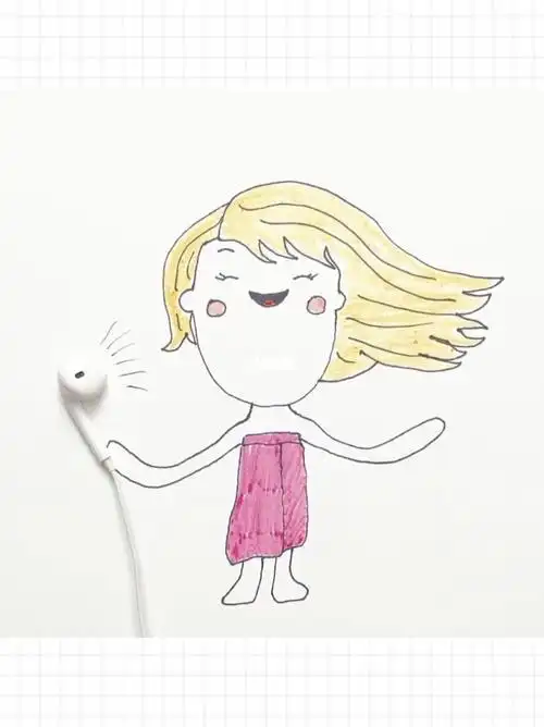 吹头发的女孩简笔画