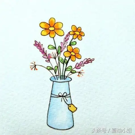 简笔画水粉画盆景花涂色
