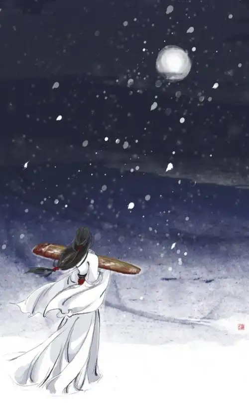 求一张在雪山的动漫伤感图片,长发美男,要古风的