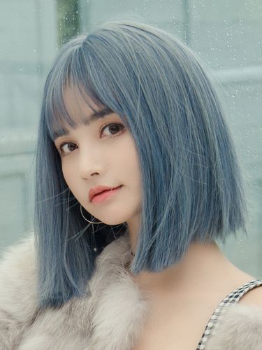 假发女雾霾蓝灰色直发刘海中长渐变长发新式发套网红自然少女短发