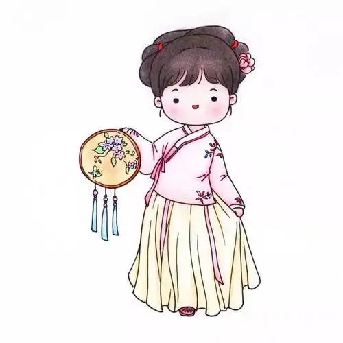 小女孩提桃花灯的简笔画