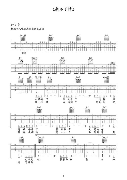 张靓颖新不了情吉他谱