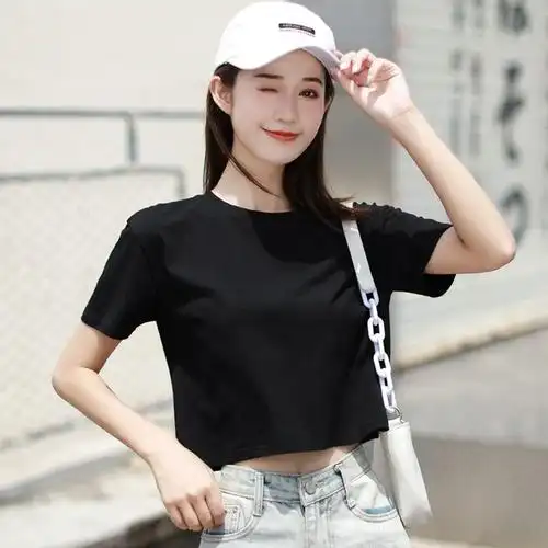 白色t恤女短袖2021新款夏宽松纯黑色体恤纯棉上衣百搭短款超火cec