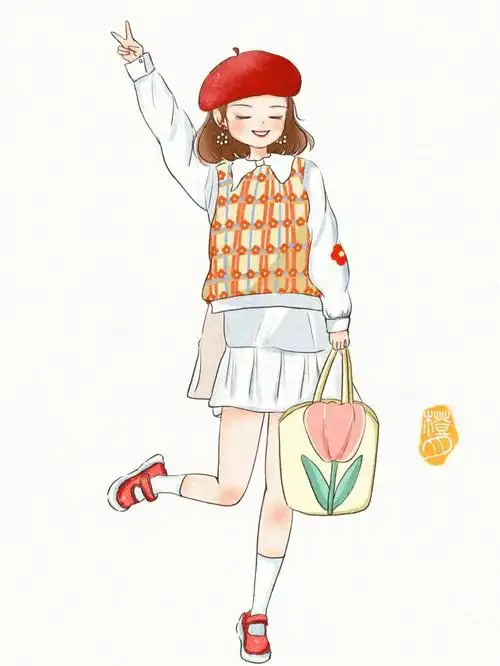 温柔春日穿搭插画