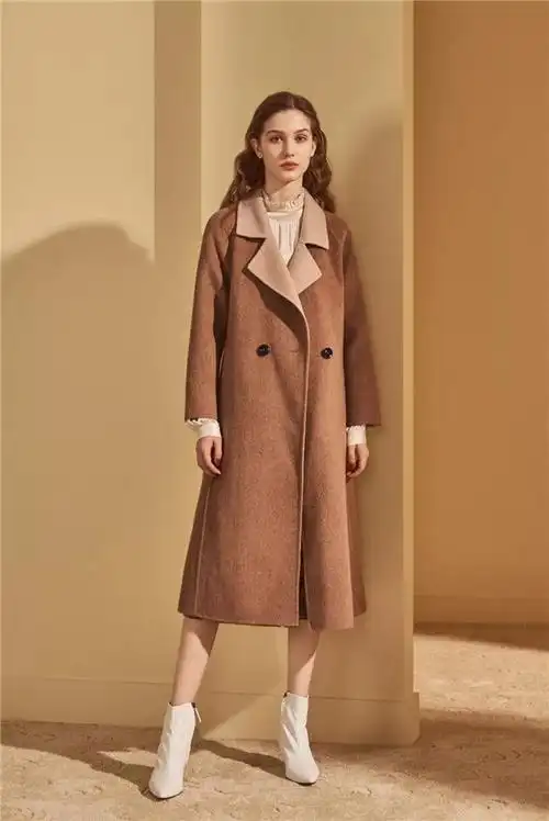 朗文斯汀lwest女装2018冬季长款红色格纹大衣流行趋势