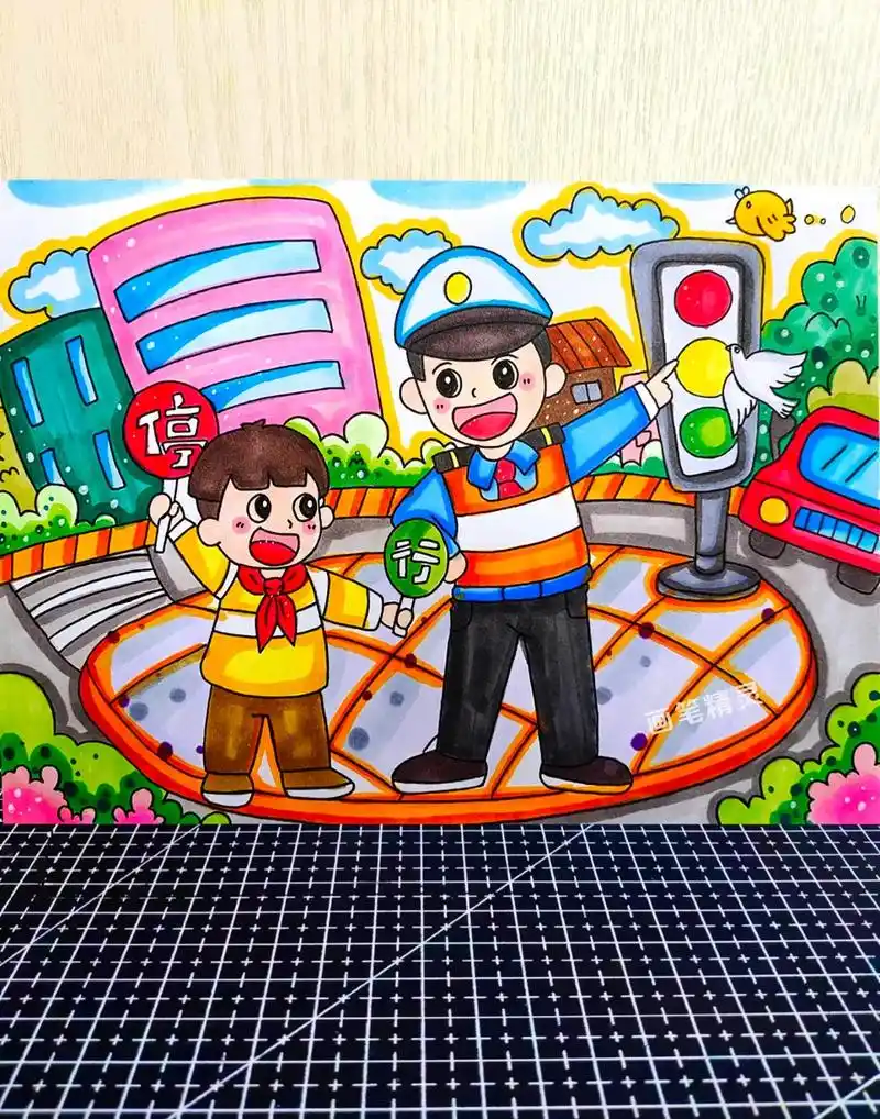 交通安全主题绘画 .交通安全主题画#图文伙伴计划#交通安全主 - 抖音