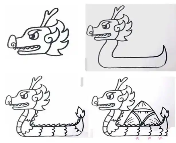 龙舟简笔画教程步骤图片大全怎么画龙舟
