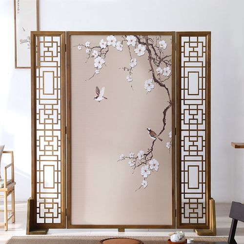 新中式屏风松木染色边框座屏酒店家居隔断办公书房玄关隔断