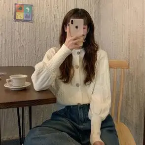 v领长袖ins上衣女早秋2021年新款短款毛衣修身潮网红女装针织开衫