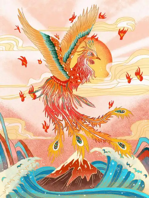 国潮插画《凤凰于飞》