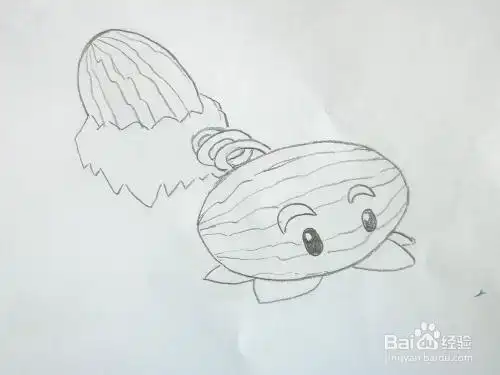 植物大战僵尸游戏里的冰西瓜投手简笔画画法