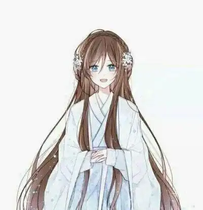 二次元 少女 头像 褐色长发 蓝瞳 汉服 清新 蓝色系