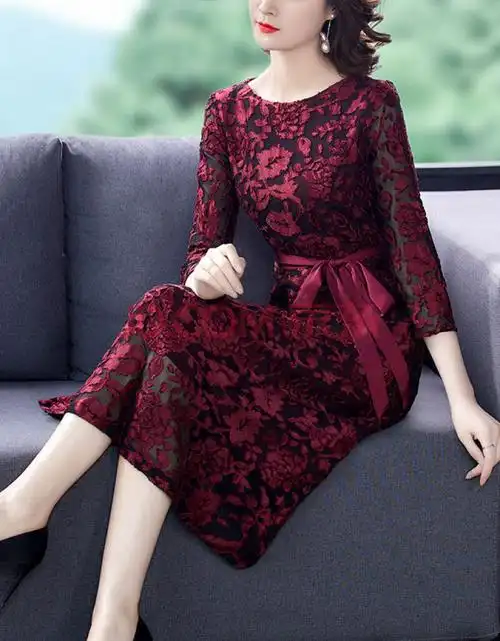 妈妈连衣裙高端洋气高贵阔太太贵夫人大码女装40一50岁长款裙子致 酒