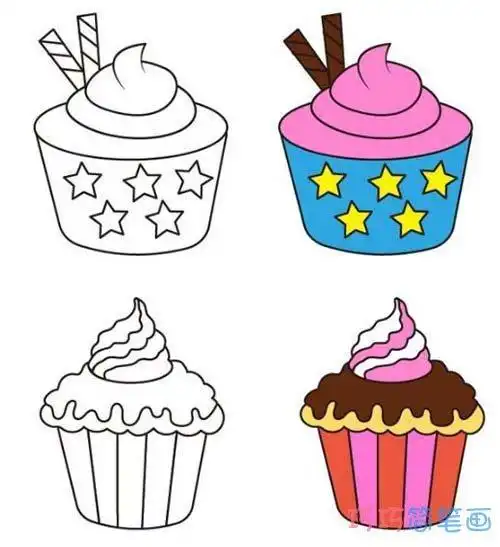 简单好看奶油蛋糕简笔画步骤图带颜色二层生日蛋糕简笔画甜点蛋糕食物