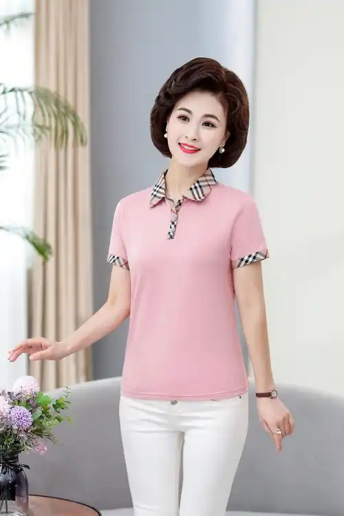 妈妈夏装t恤2020新款中老年女装宽松纯棉打底小衫洋气中年女上衣