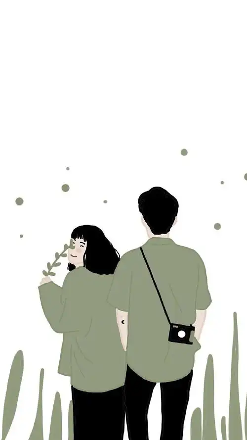 甜蜜情侣手绘插画图片手机壁纸