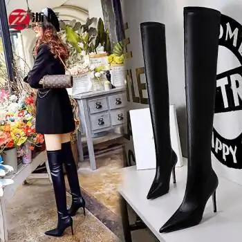 过膝靴女细跟欧美风时尚高跟尖头冬季长筒靴性感夜店显瘦过膝长靴女
