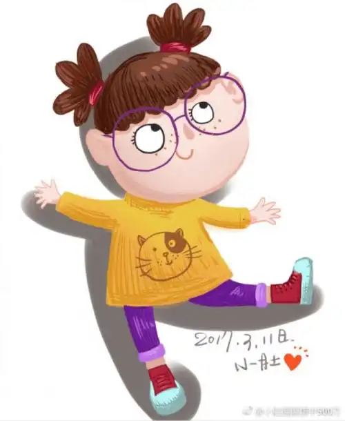 可爱双马尾调皮小女孩插画教程图片带着眼镜很可爱的小女生ps教程