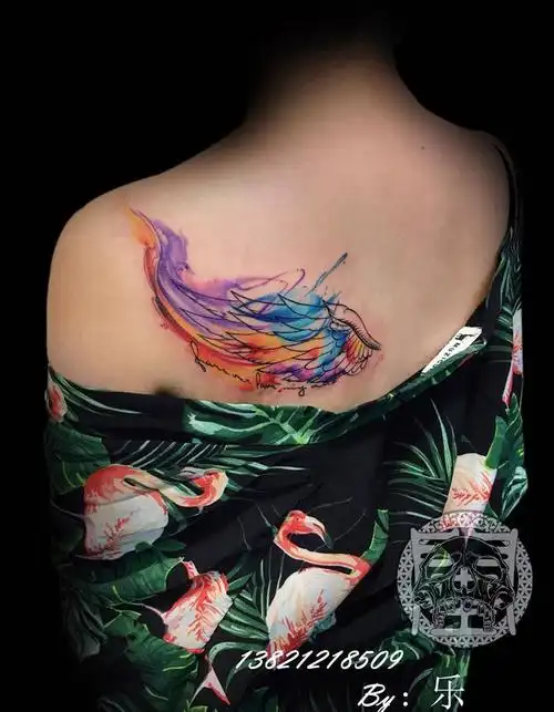 彩色碰撞纹身图片成品肩部背部欧美清新几何静物图腾宗教原创纹身图案